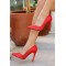 Hilla Kırmızı Cilt Stiletto Ayakkabı.